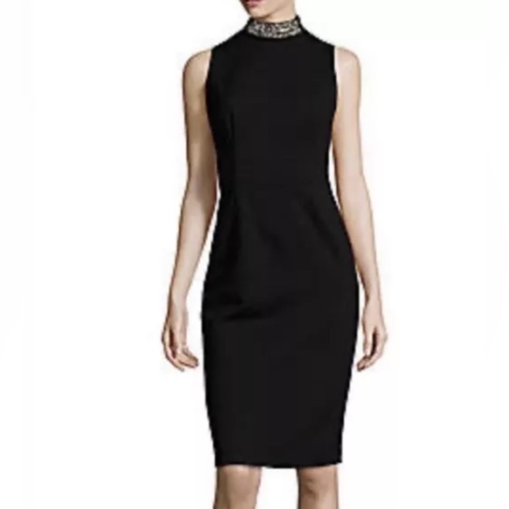 David Meister Sheath Dress Womens Size 4 Black Sleeveless Removable Collar NWT